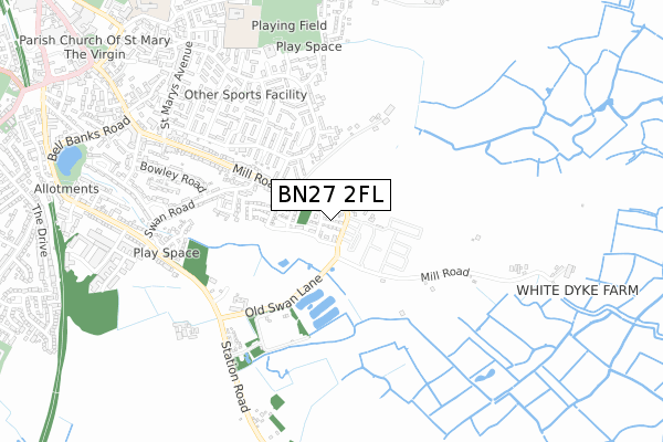 BN27 2FL map - small scale - OS Open Zoomstack (Ordnance Survey)