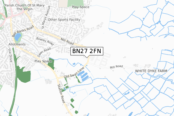 BN27 2FN map - small scale - OS Open Zoomstack (Ordnance Survey)