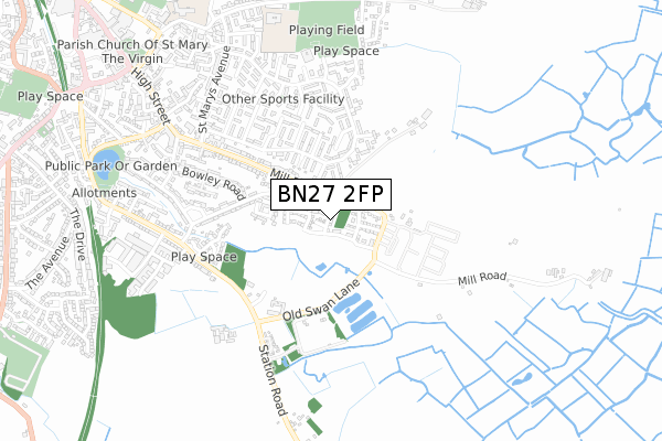 BN27 2FP map - small scale - OS Open Zoomstack (Ordnance Survey)