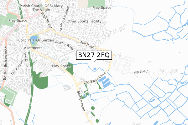 BN27 2FQ map - small scale - OS Open Zoomstack (Ordnance Survey)