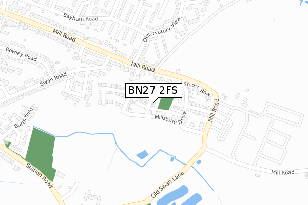 BN27 2FS map - large scale - OS Open Zoomstack (Ordnance Survey)