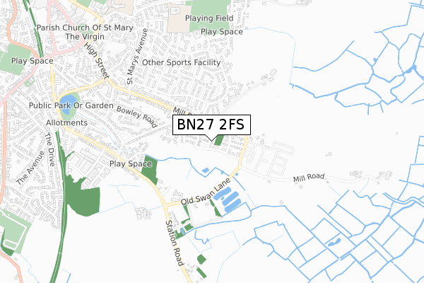 BN27 2FS map - small scale - OS Open Zoomstack (Ordnance Survey)