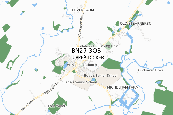 BN27 3QB map - small scale - OS Open Zoomstack (Ordnance Survey)