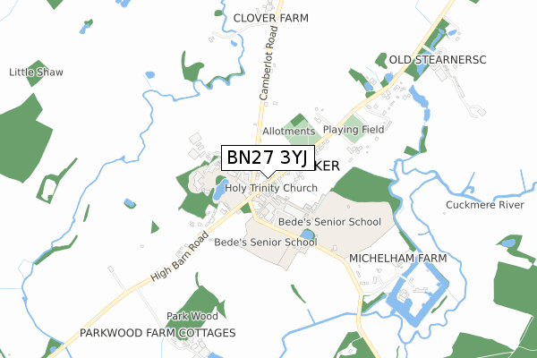 BN27 3YJ map - small scale - OS Open Zoomstack (Ordnance Survey)