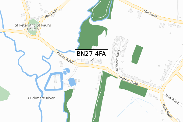 BN27 4FA map - large scale - OS Open Zoomstack (Ordnance Survey)