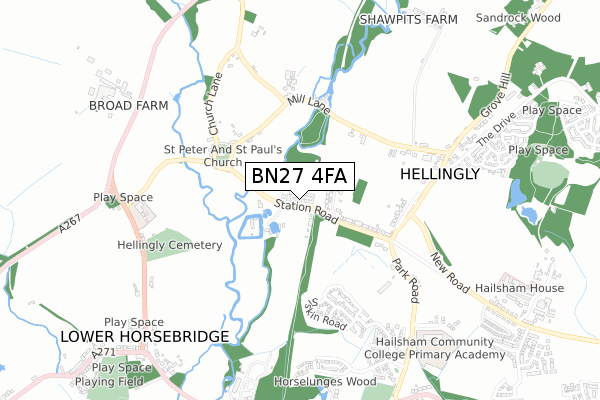 BN27 4FA map - small scale - OS Open Zoomstack (Ordnance Survey)