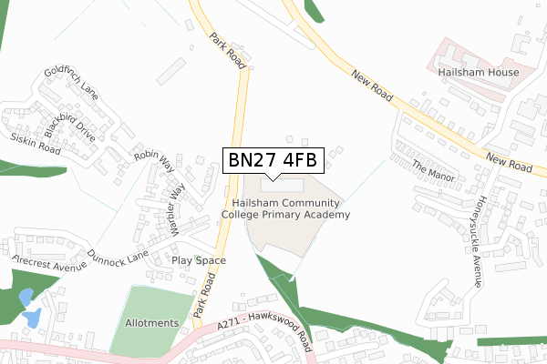 BN27 4FB map - large scale - OS Open Zoomstack (Ordnance Survey)