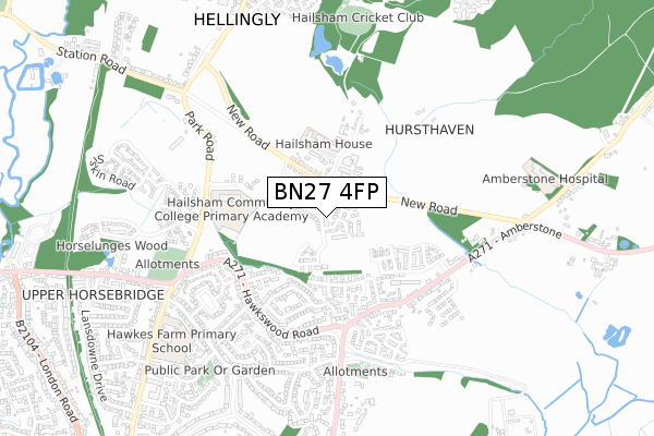 BN27 4FP map - small scale - OS Open Zoomstack (Ordnance Survey)