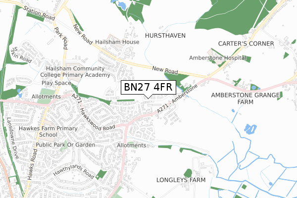 BN27 4FR map - small scale - OS Open Zoomstack (Ordnance Survey)