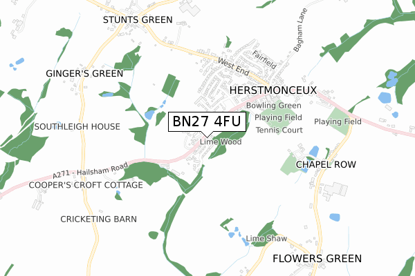 BN27 4FU map - small scale - OS Open Zoomstack (Ordnance Survey)