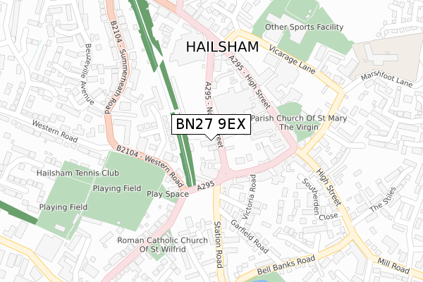 BN27 9EX map - large scale - OS Open Zoomstack (Ordnance Survey)