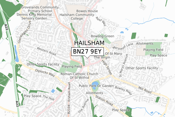 BN27 9EY map - small scale - OS Open Zoomstack (Ordnance Survey) BN27 9EY map - small scale - OS Open Zoomstack (Ordnance Survey)