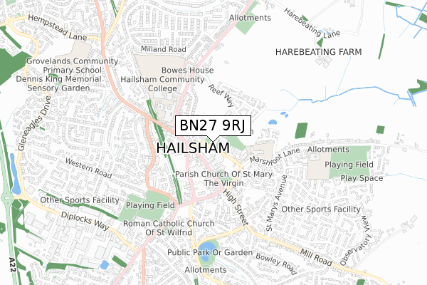 BN27 9RJ map - small scale - OS Open Zoomstack (Ordnance Survey) BN27 9RJ map - small scale - OS Open Zoomstack (Ordnance Survey)