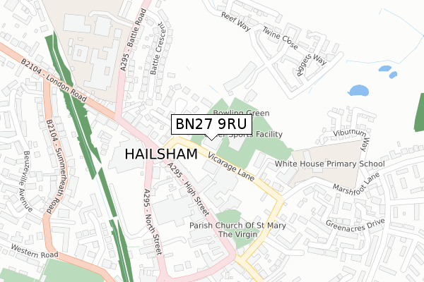 BN27 9RU map - large scale - OS Open Zoomstack (Ordnance Survey)
