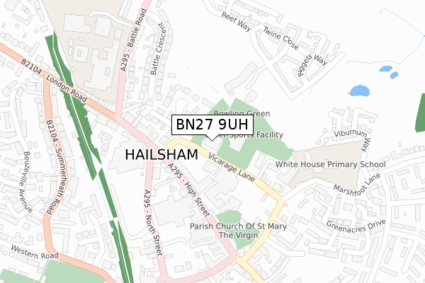 BN27 9UH map - large scale - OS Open Zoomstack (Ordnance Survey)
