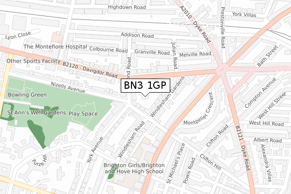 BN3 1GP map - large scale - OS Open Zoomstack (Ordnance Survey)