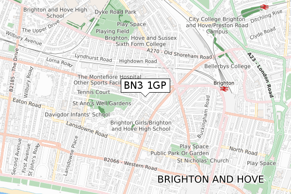 BN3 1GP map - small scale - OS Open Zoomstack (Ordnance Survey)
