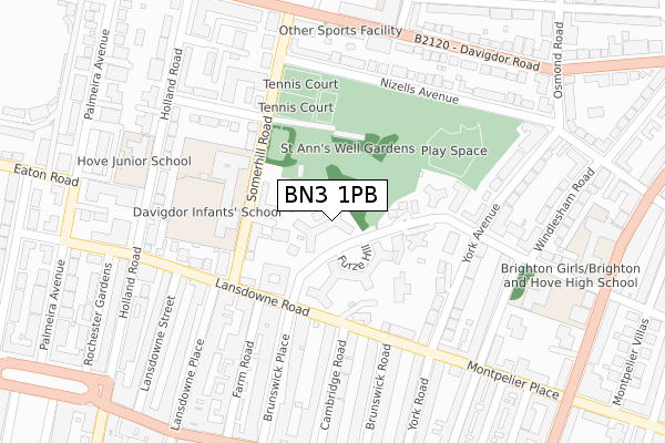 BN3 1PB map - large scale - OS Open Zoomstack (Ordnance Survey)