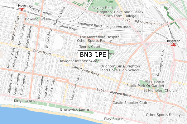 BN3 1PE map - small scale - OS Open Zoomstack (Ordnance Survey)