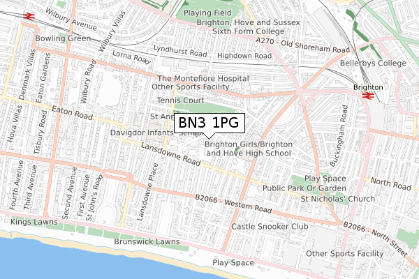 BN3 1PG map - small scale - OS Open Zoomstack (Ordnance Survey)