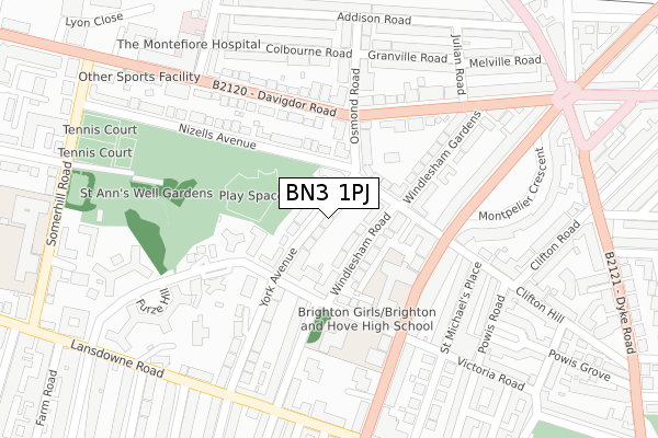 BN3 1PJ map - large scale - OS Open Zoomstack (Ordnance Survey)