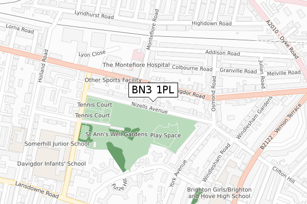 BN3 1PL map - large scale - OS Open Zoomstack (Ordnance Survey)