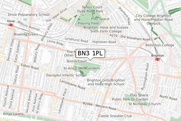 BN3 1PL map - small scale - OS Open Zoomstack (Ordnance Survey)