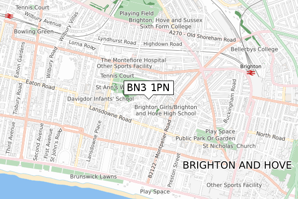 BN3 1PN map - small scale - OS Open Zoomstack (Ordnance Survey)