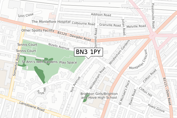 BN3 1PY map - large scale - OS Open Zoomstack (Ordnance Survey)