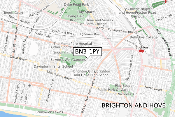 BN3 1PY map - small scale - OS Open Zoomstack (Ordnance Survey)