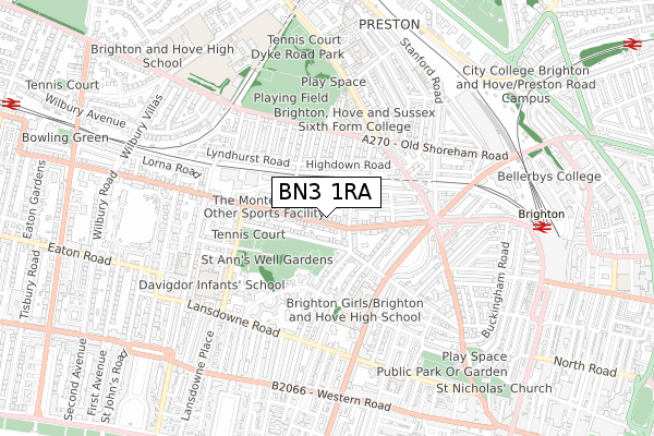 BN3 1RA map - small scale - OS Open Zoomstack (Ordnance Survey)