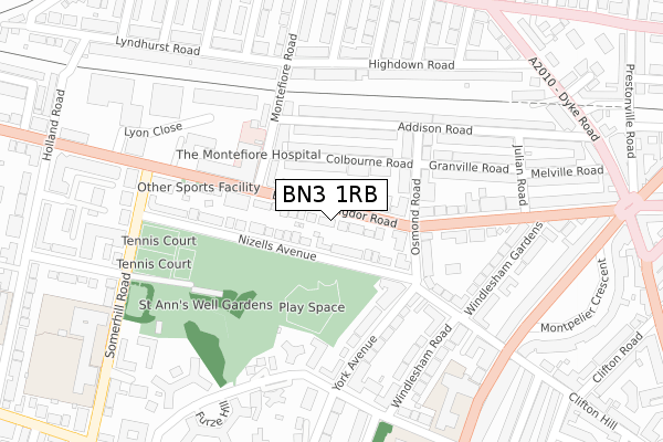 BN3 1RB map - large scale - OS Open Zoomstack (Ordnance Survey)