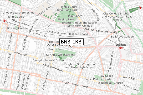 BN3 1RB map - small scale - OS Open Zoomstack (Ordnance Survey)