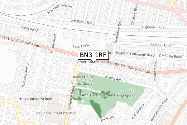 BN3 1RF map - large scale - OS Open Zoomstack (Ordnance Survey)