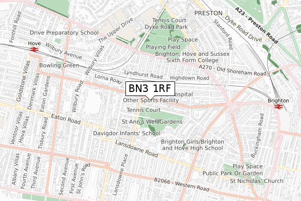 BN3 1RF map - small scale - OS Open Zoomstack (Ordnance Survey)