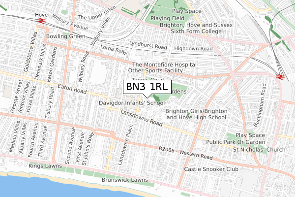 BN3 1RL map - small scale - OS Open Zoomstack (Ordnance Survey)