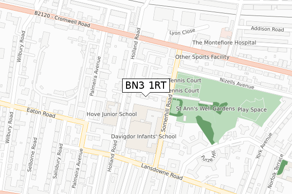 BN3 1RT map - large scale - OS Open Zoomstack (Ordnance Survey)