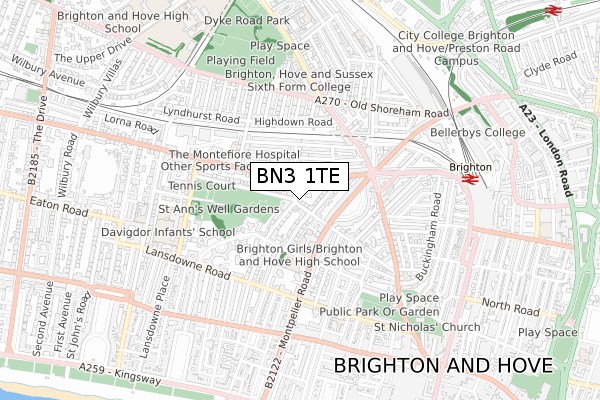 BN3 1TE map - small scale - OS Open Zoomstack (Ordnance Survey)