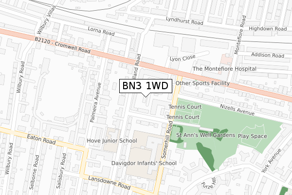 BN3 1WD map - large scale - OS Open Zoomstack (Ordnance Survey)