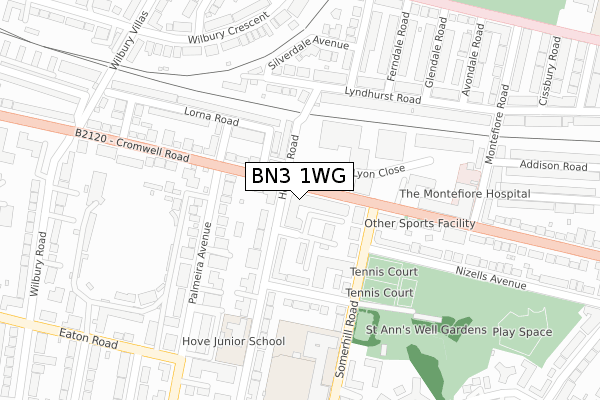 BN3 1WG map - large scale - OS Open Zoomstack (Ordnance Survey)