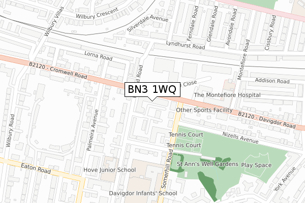 BN3 1WQ map - large scale - OS Open Zoomstack (Ordnance Survey)