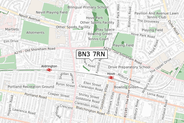 BN3 7RN map - small scale - OS Open Zoomstack (Ordnance Survey)