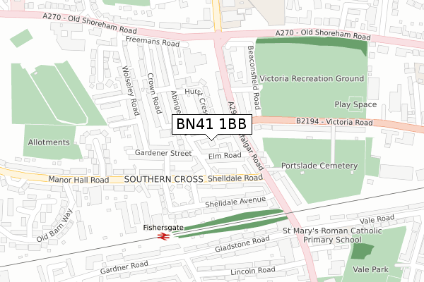 BN41 1BB map - large scale - OS Open Zoomstack (Ordnance Survey)