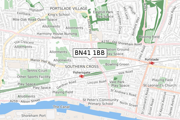 BN41 1BB map - small scale - OS Open Zoomstack (Ordnance Survey)