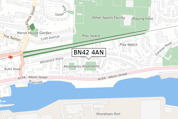 BN42 4AN map - large scale - OS Open Zoomstack (Ordnance Survey)