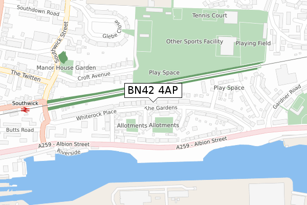 BN42 4AP map - large scale - OS Open Zoomstack (Ordnance Survey)