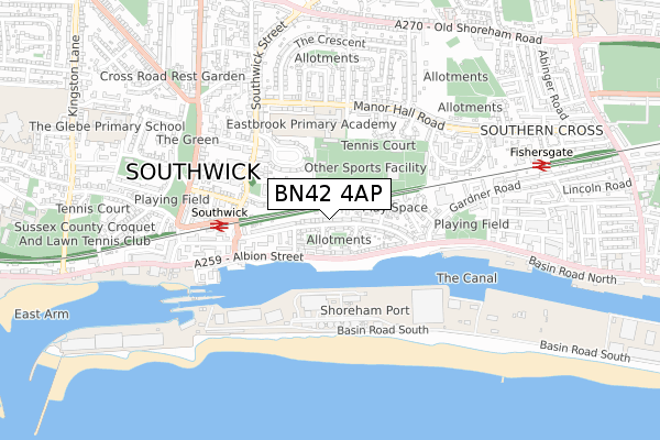 BN42 4AP map - small scale - OS Open Zoomstack (Ordnance Survey)