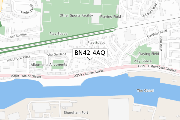 BN42 4AQ map - large scale - OS Open Zoomstack (Ordnance Survey)