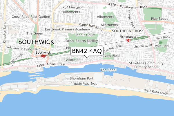 BN42 4AQ map - small scale - OS Open Zoomstack (Ordnance Survey)