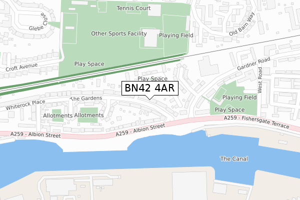 BN42 4AR map - large scale - OS Open Zoomstack (Ordnance Survey)